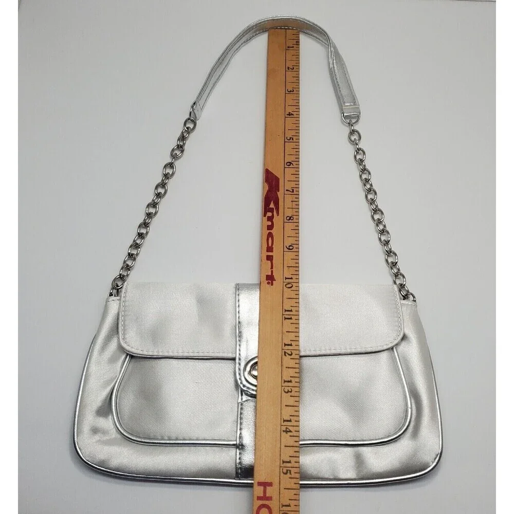 Vintage Silver Clutch Purse Fabric Wedding Evening Bag Chain Strap Lined Handbag